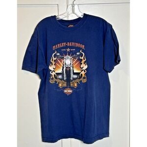 Harley Davidson Live Ride Motorcycle T Shirt Mens Large Blue Cotton Dallas Texas